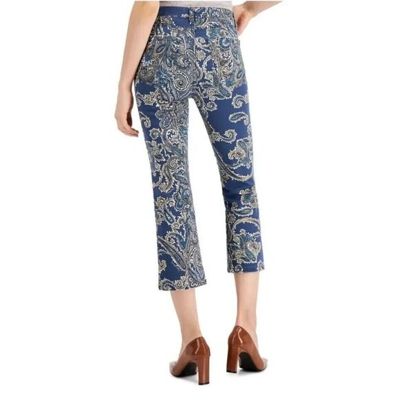 Marella 31361617-002 Women's Sz 4 Navy Paisley Print Avorio Cropped Jeans - Picture 2 of 11